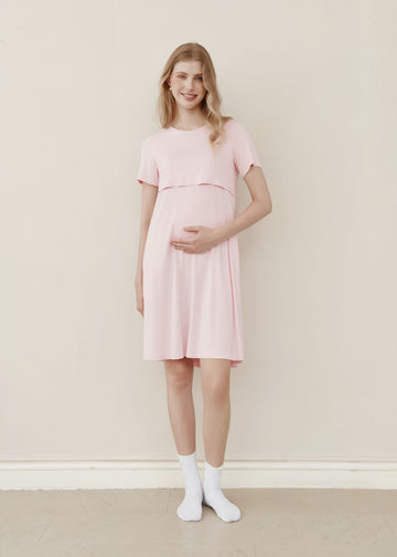 Soft Serenity Bamboo Birthing Gown - Baby Pink