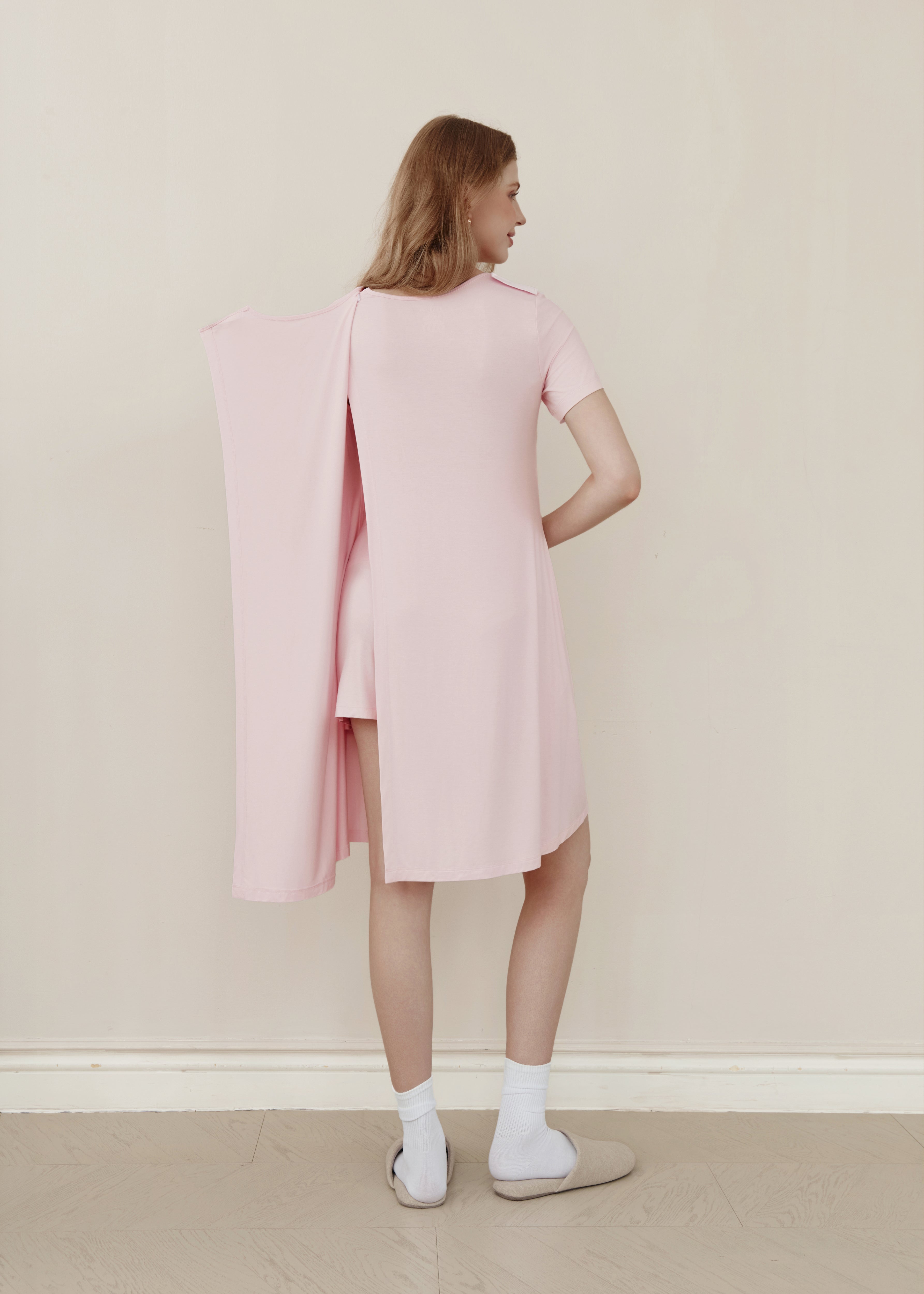Soft Serenity Bamboo Birthing Gown - Baby Pink