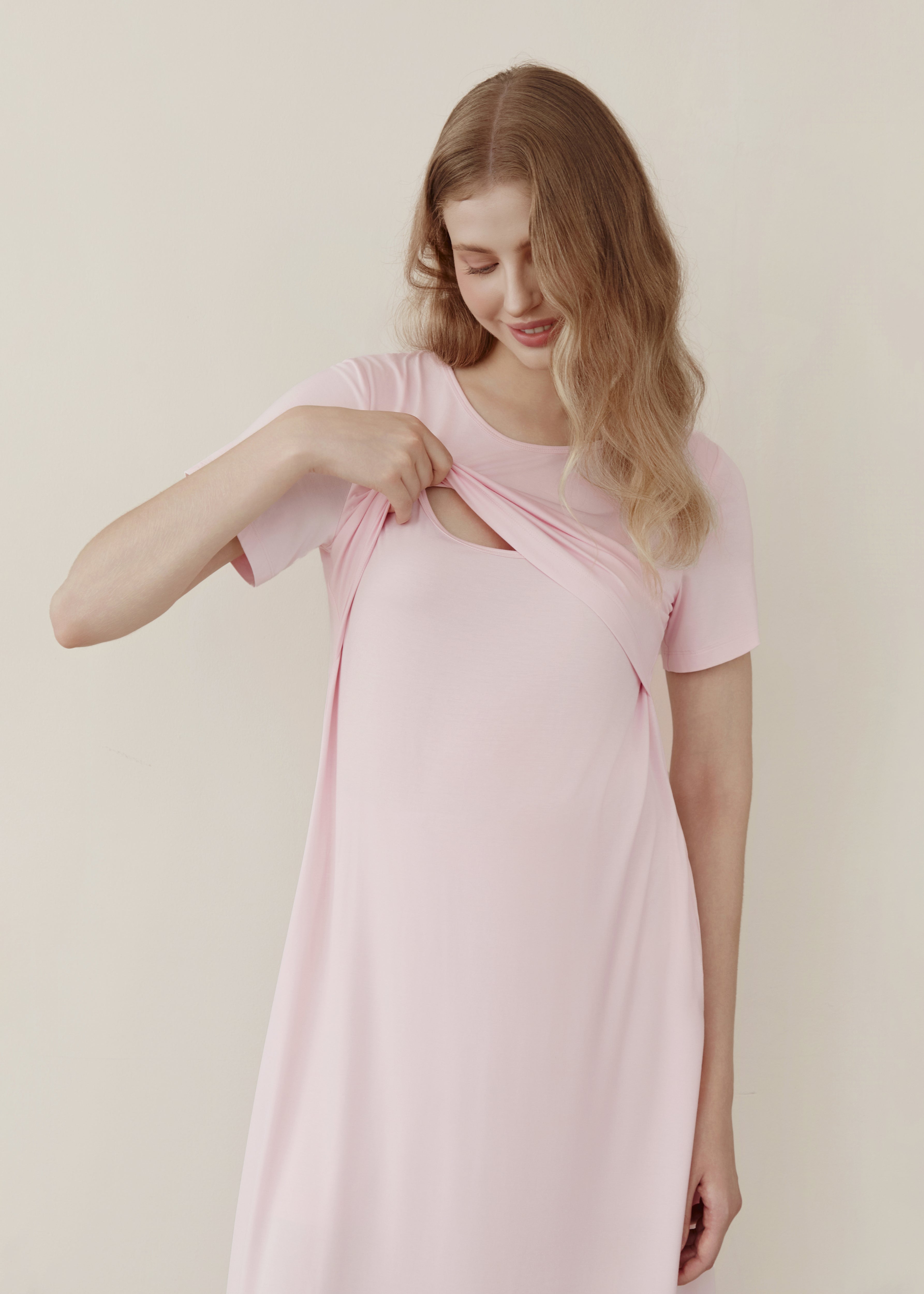 Soft Serenity Bamboo Birthing Gown - Baby Pink