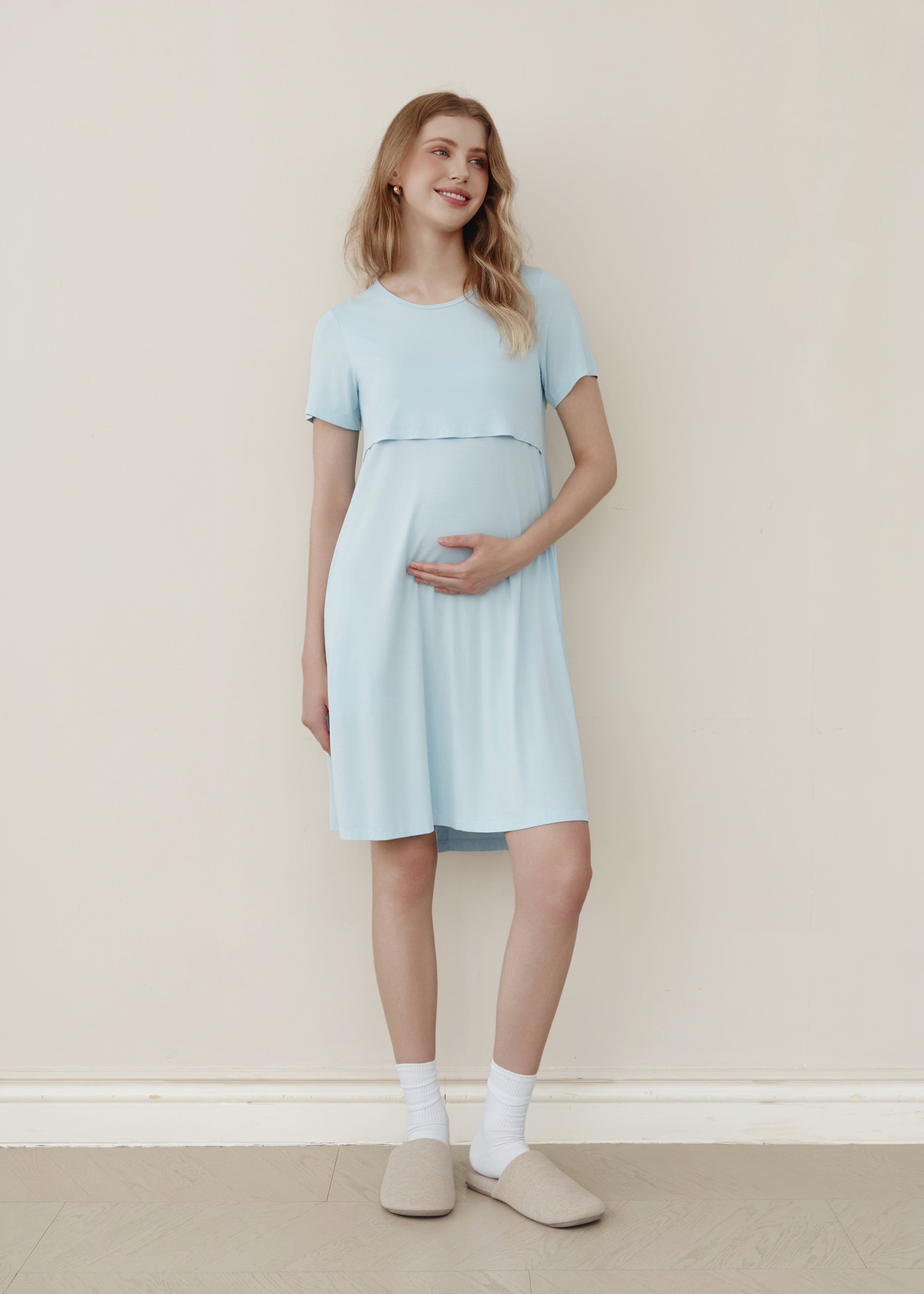 Soft Serenity Bamboo Birthing Gown - Sky Blue