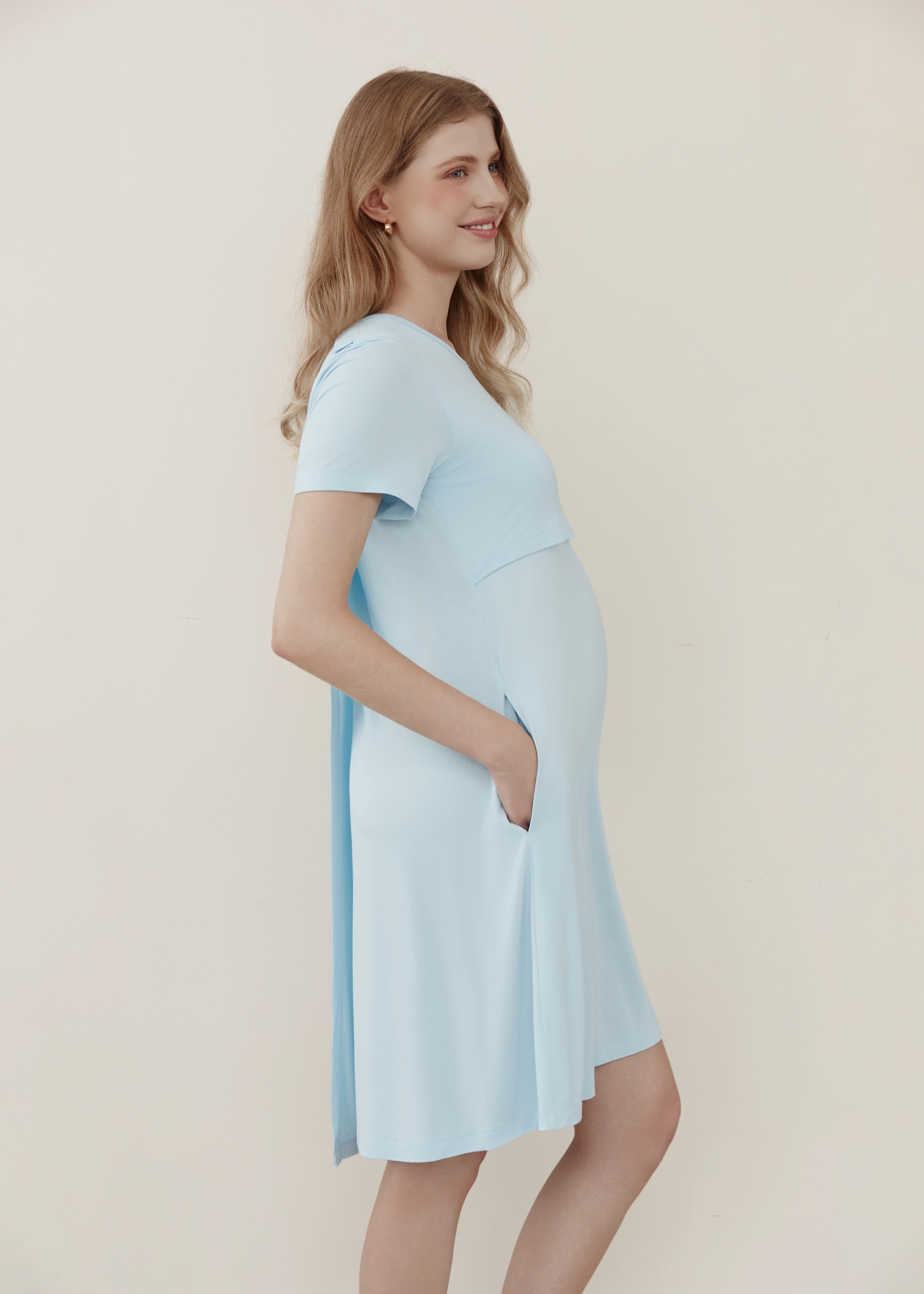 Soft Serenity Bamboo Birthing Gown - Sky Blue