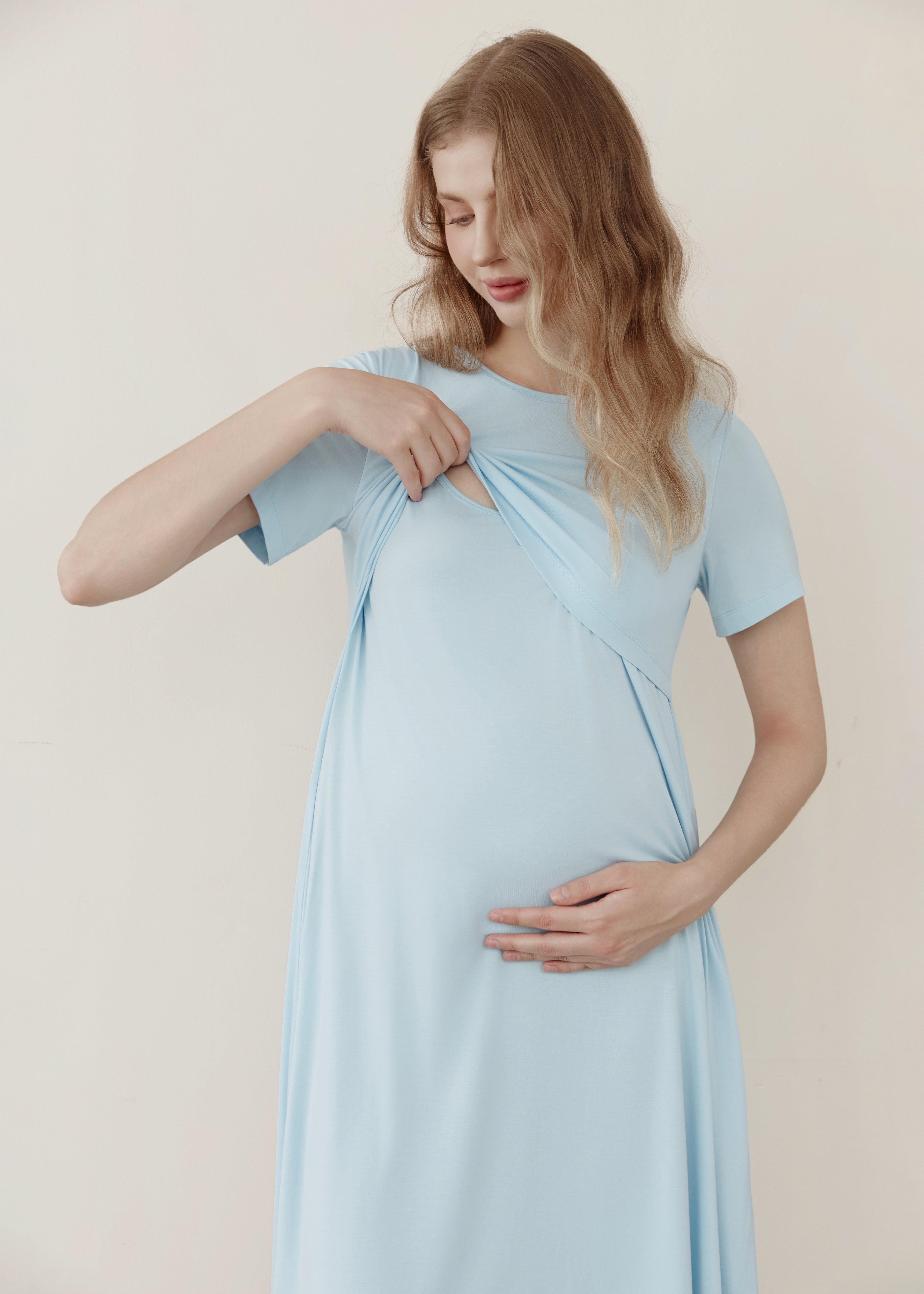 Soft Serenity Bamboo Birthing Gown - Sky Blue
