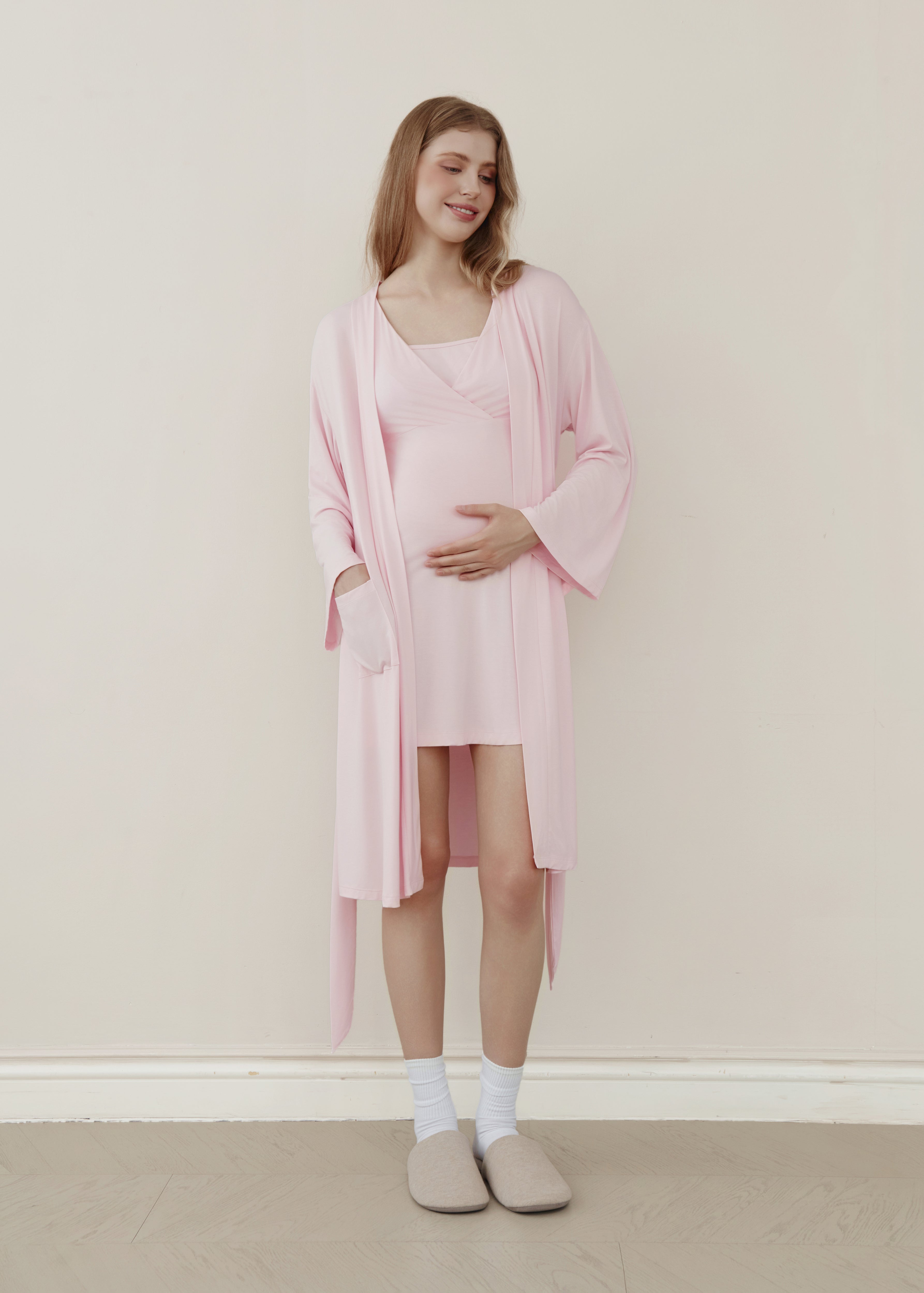 Pink Birthing Gown With Robe Set