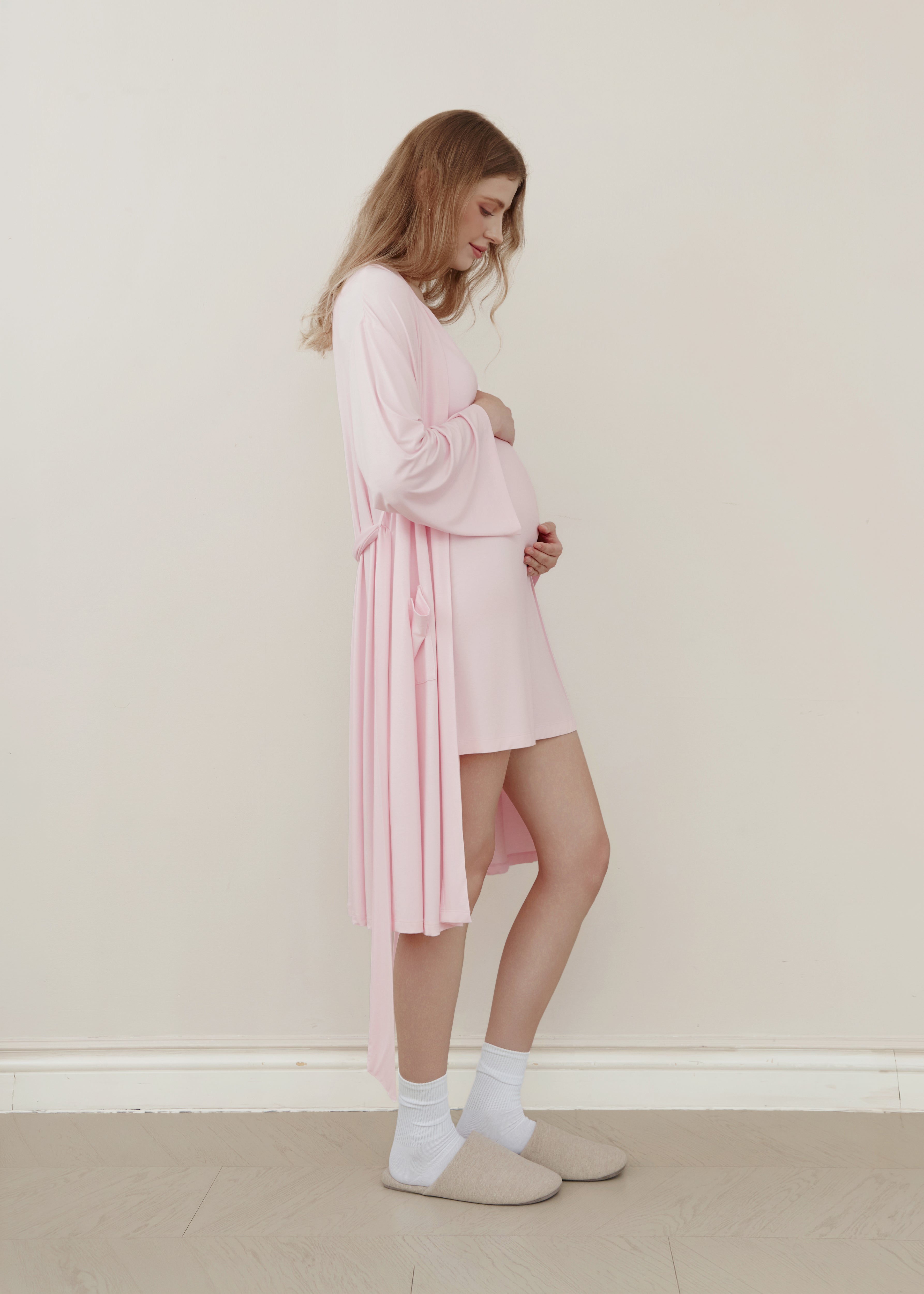 Hug Me Tight Bamboo Birthing Robe - Baby Pink