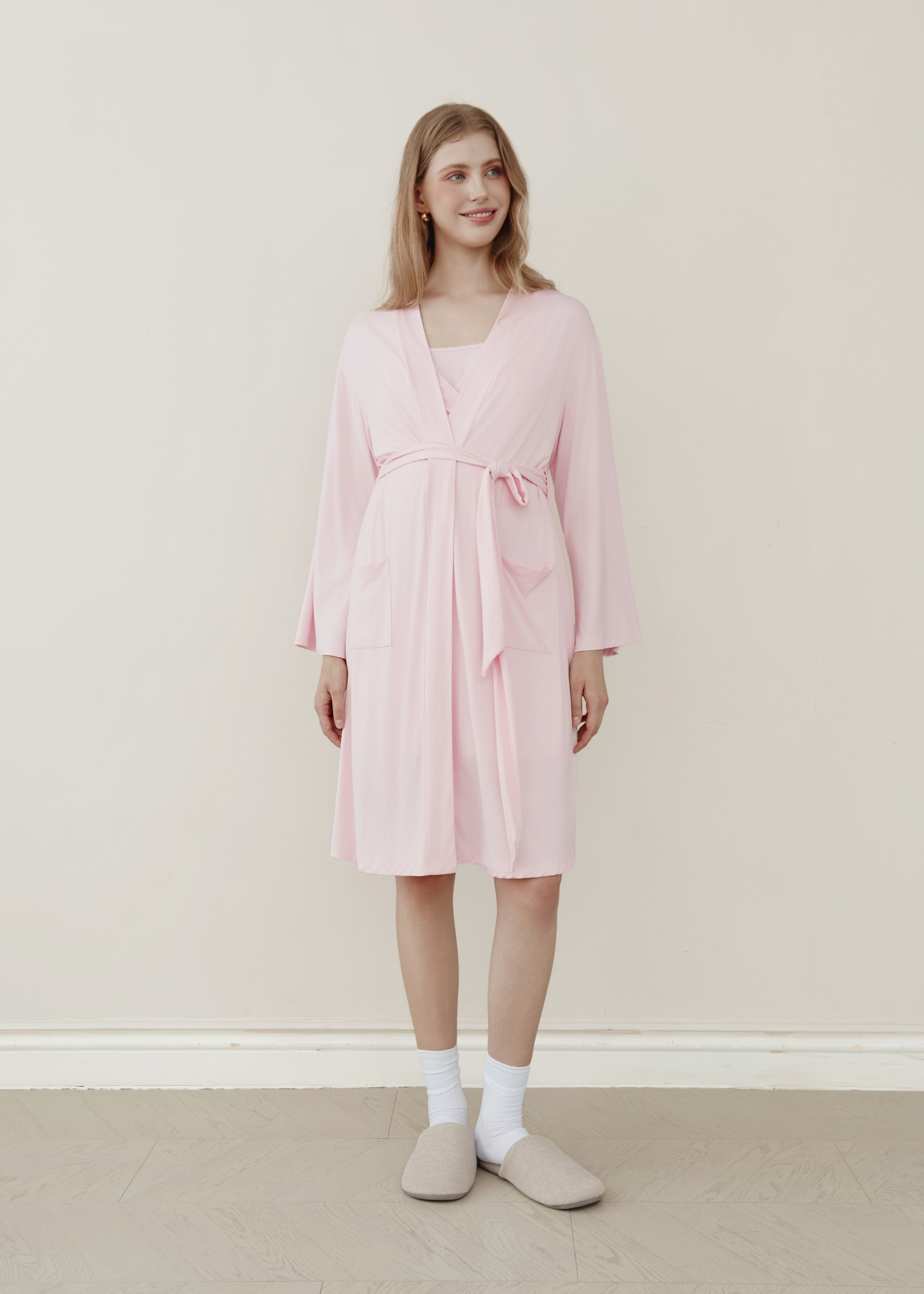 Hug Me Tight Bamboo Birthing Robe - Baby Pink