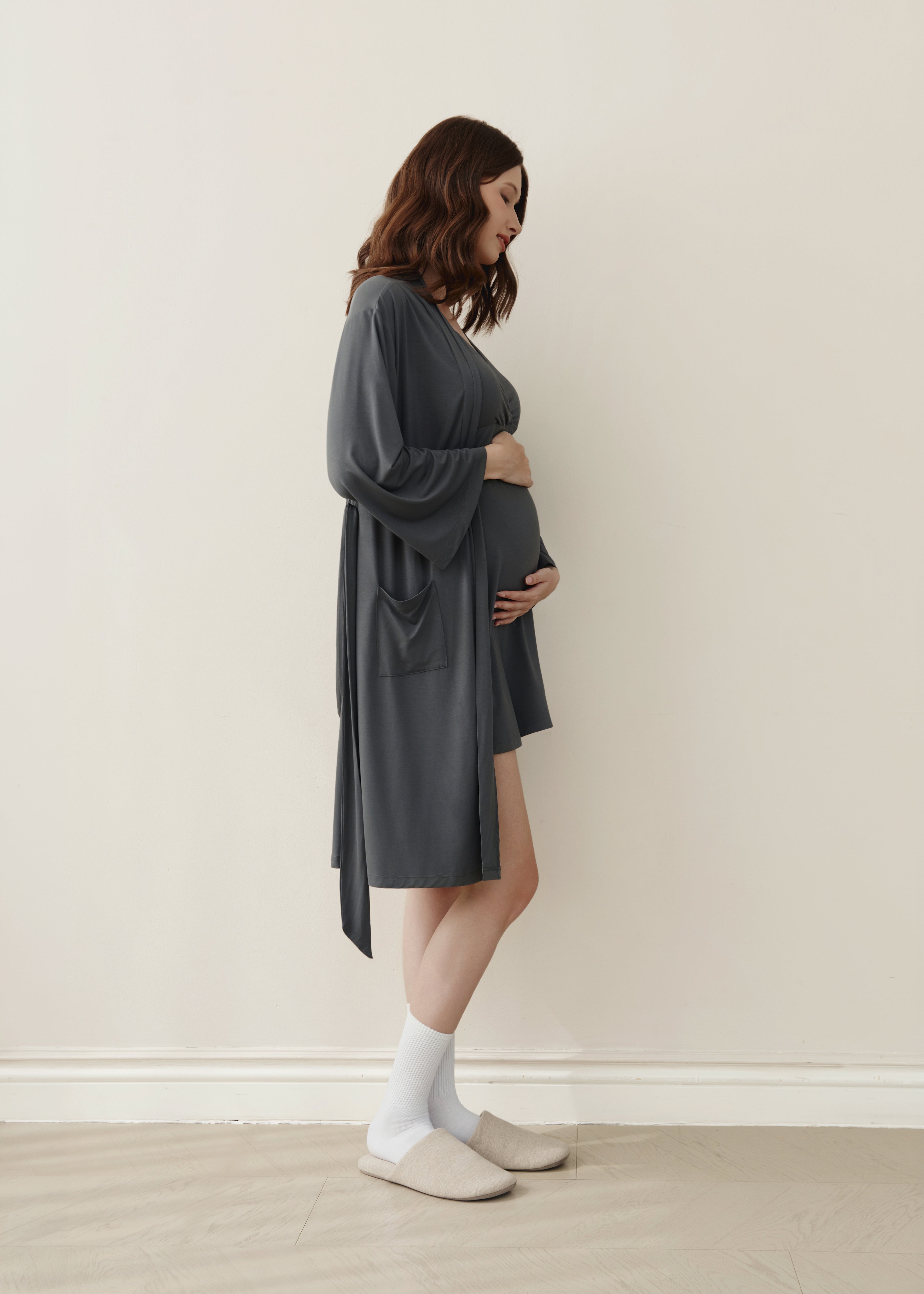 Hug Me Tight Bamboo Birthing Robe - Grey