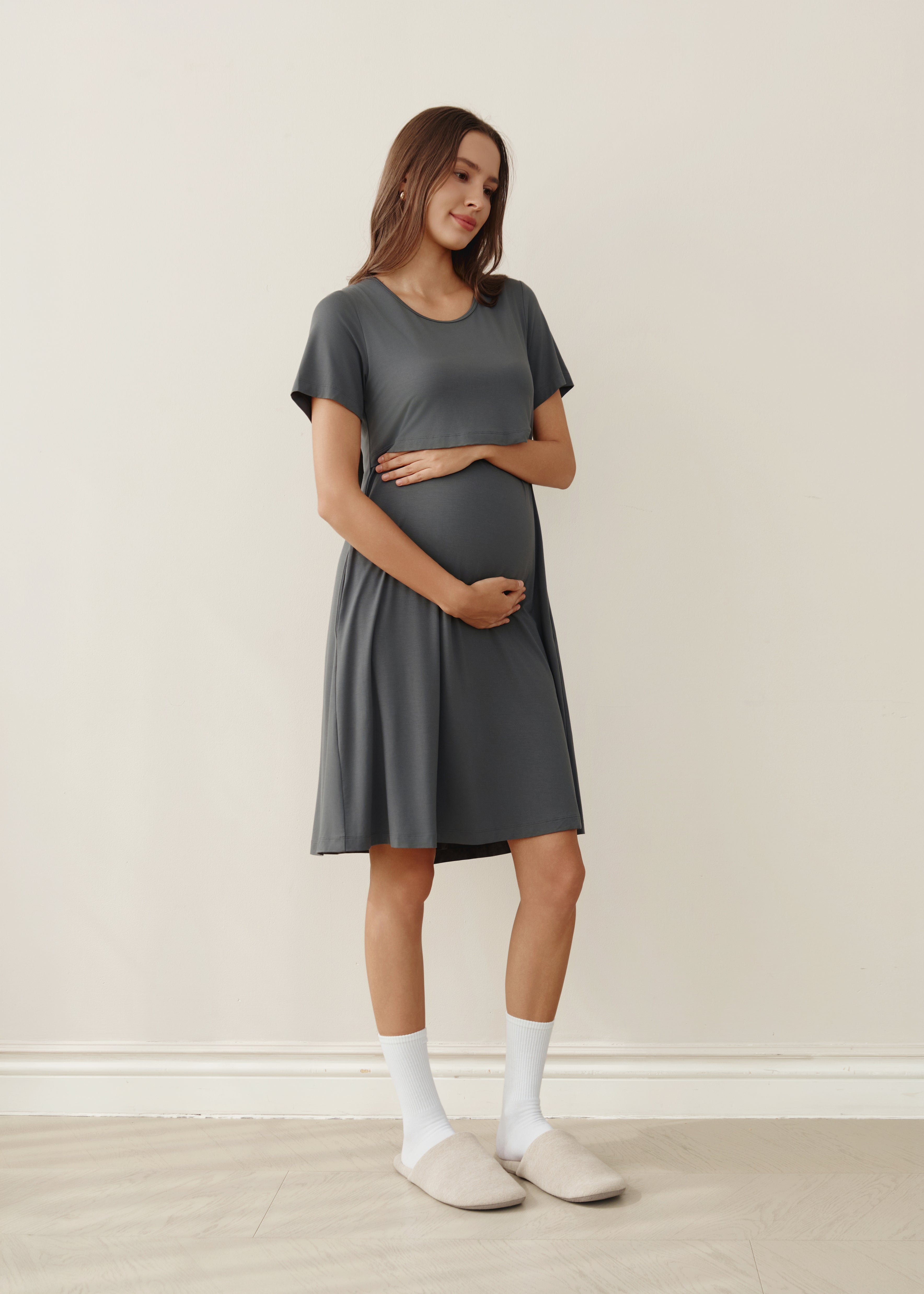 Soft Serenity Bamboo Birthing Gown - Grey