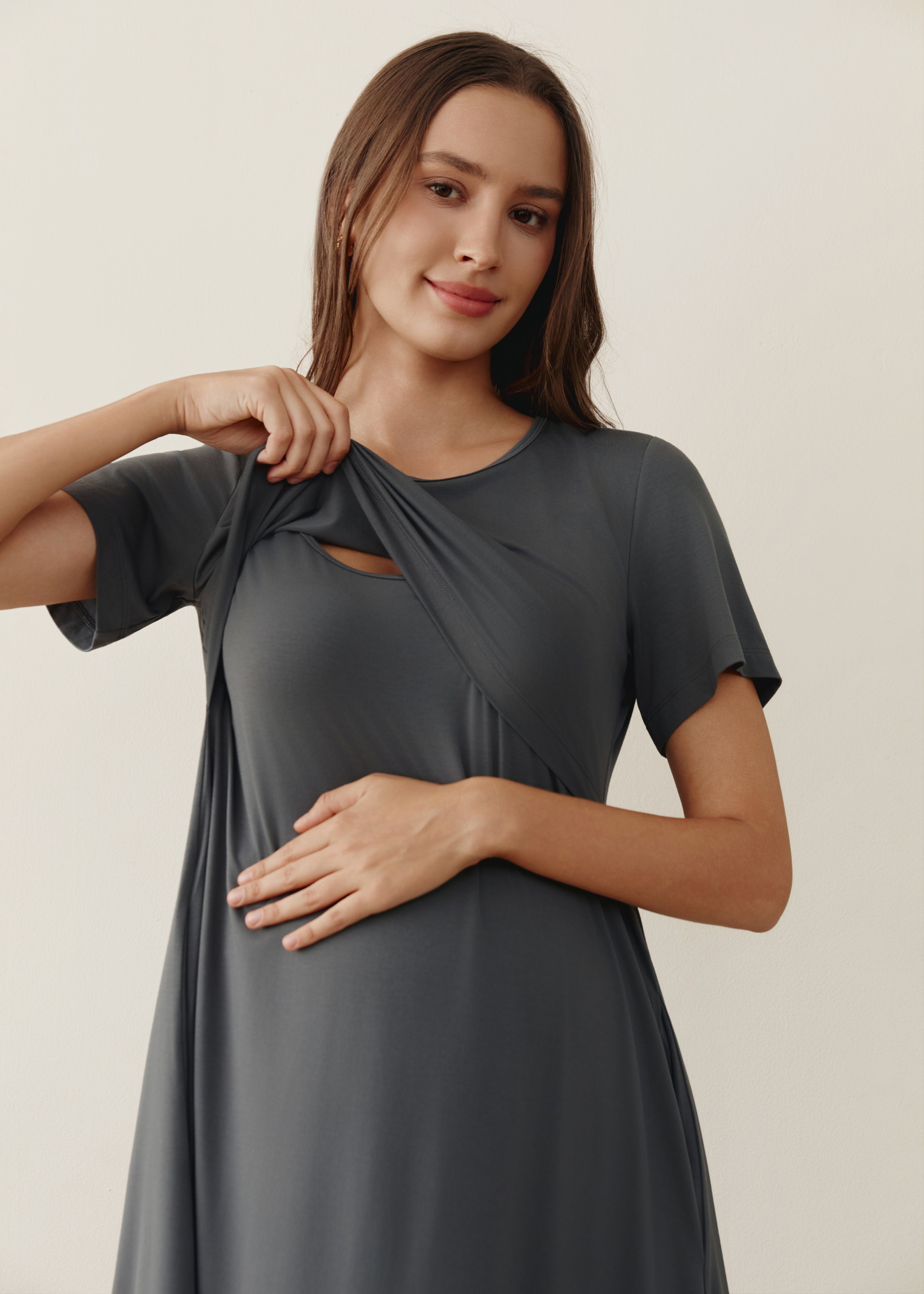 Soft Serenity Bamboo Birthing Gown - Grey