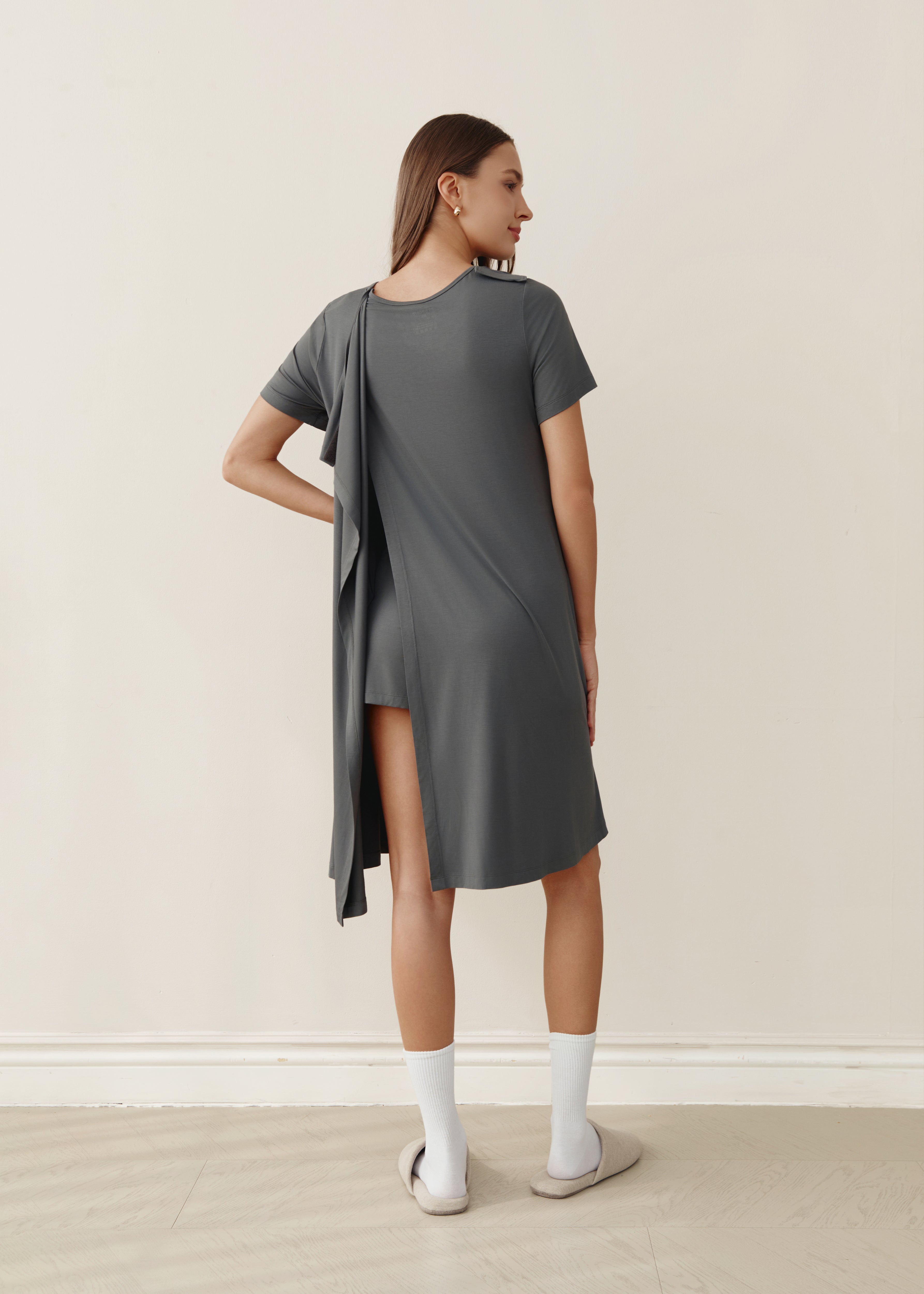 Soft Serenity Bamboo Birthing Gown - Grey