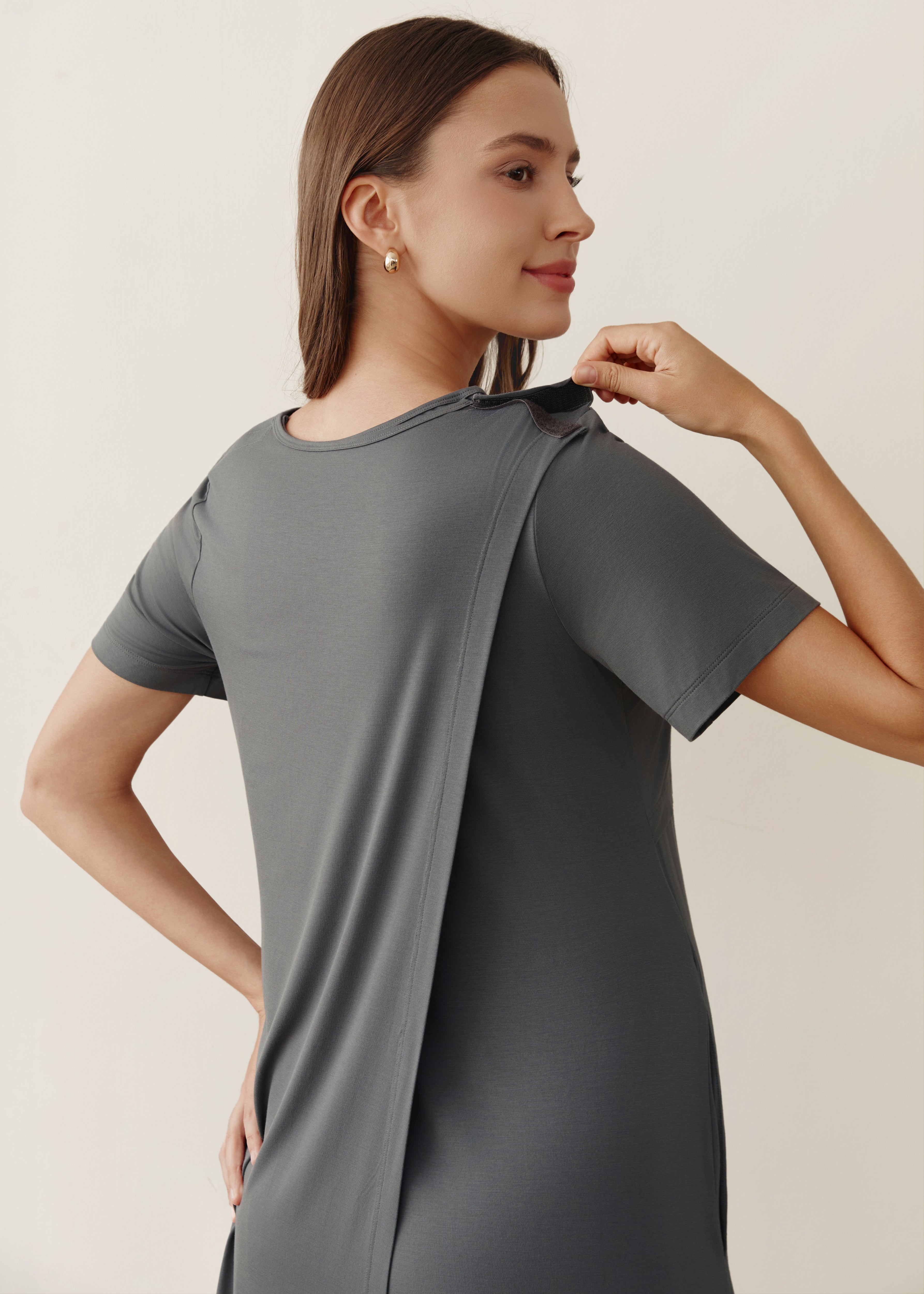 Soft Serenity Bamboo Birthing Gown - Grey