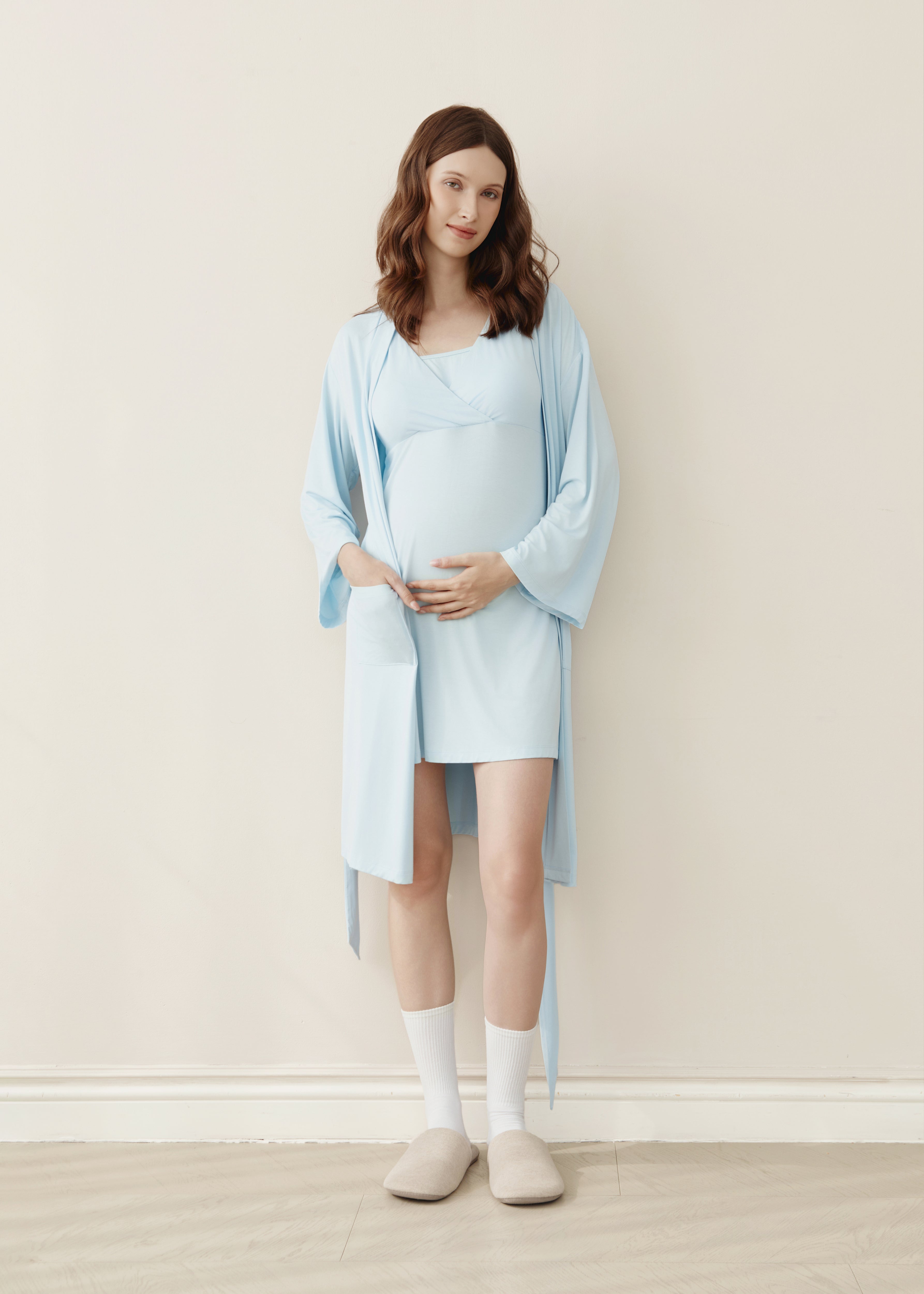 Hug Me Tight Bamboo Birthing Robe - Sky Blue