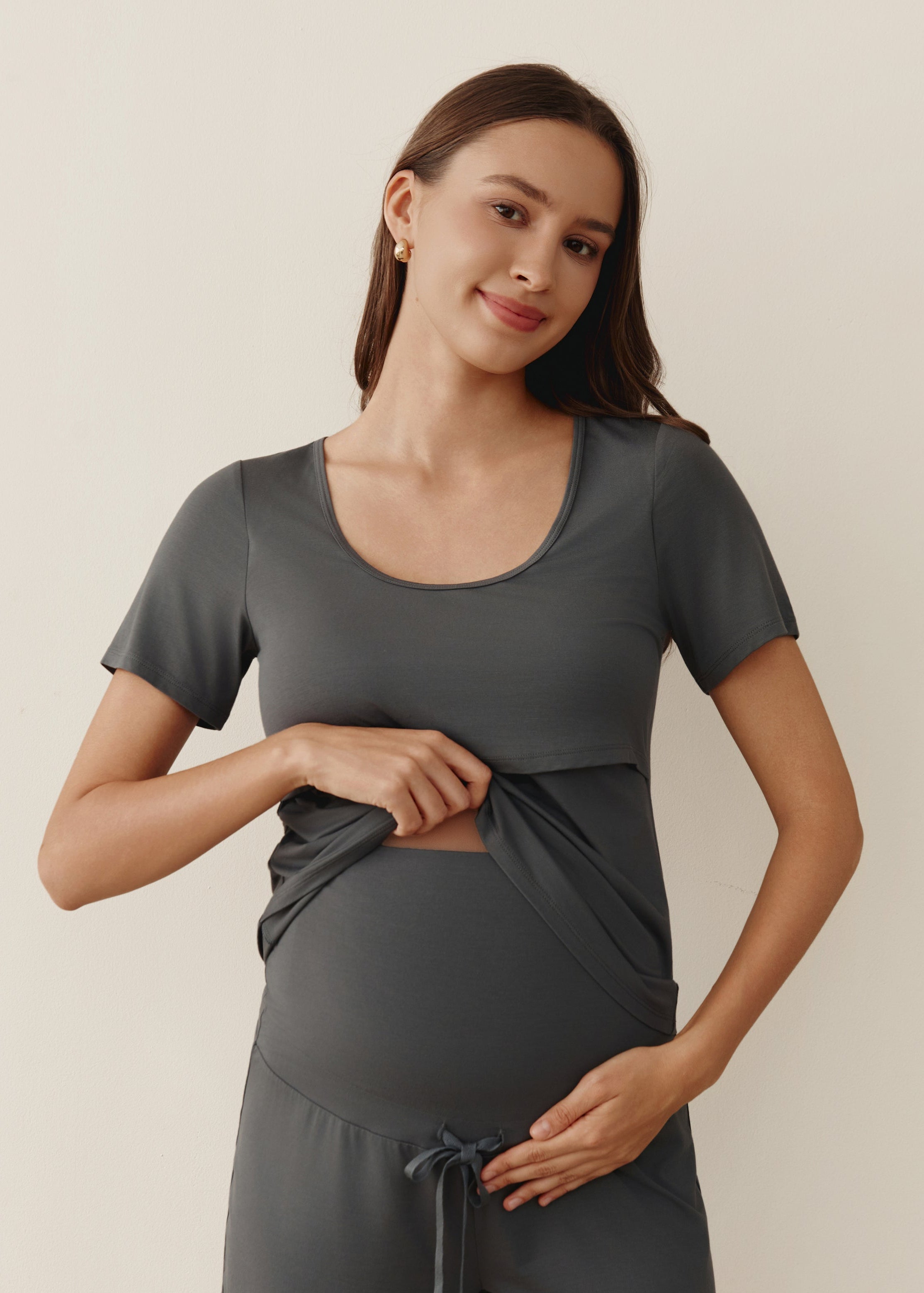 Mama Love Bamboo Nursing Top - Grey