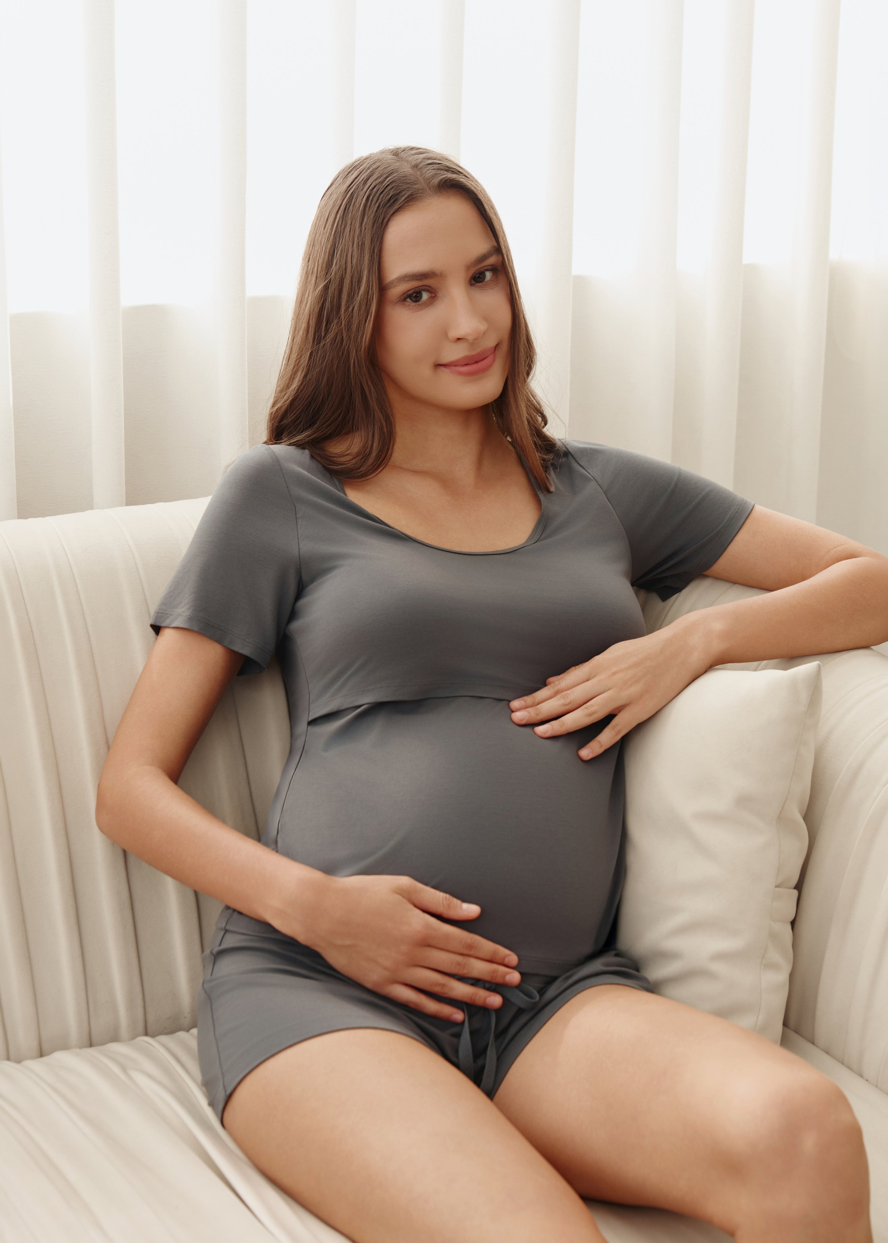 Mama Love Bamboo Nursing Top - Grey