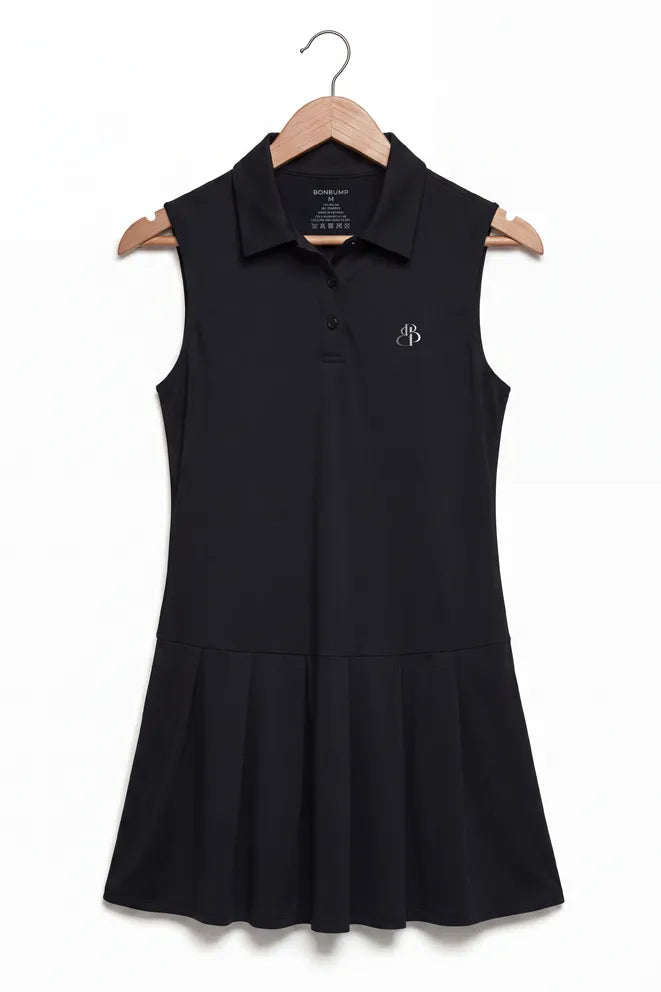 Black maternity tennis dress styled as versatile athleisure wear for pregnancy and beyond