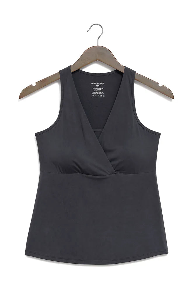 Grey bamboo nursing top with a relaxed silhouette for postpartum comfort