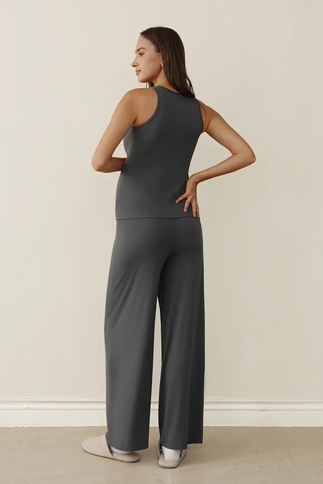 Grey wide-leg maternity loungewear pants for relaxed everyday comfort