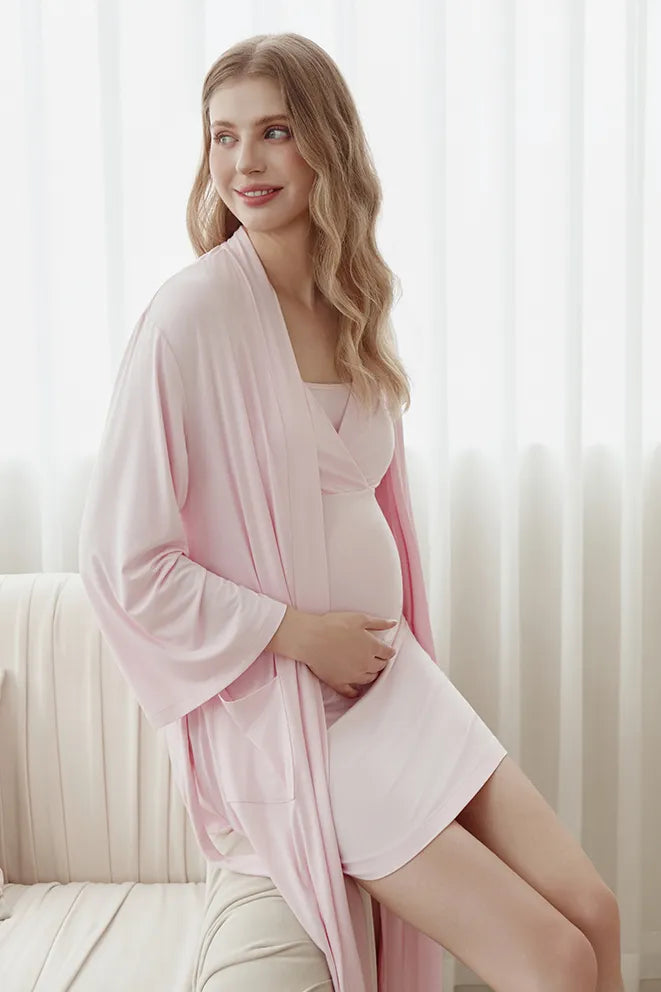 Baby Pink bamboo birthing robe for hospital stays, labor, and postpartum recovery