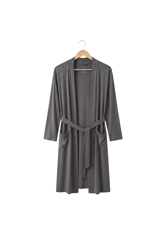 Hug Me Tight Bamboo Birthing Robe in Grey for breastfeeding and nursing