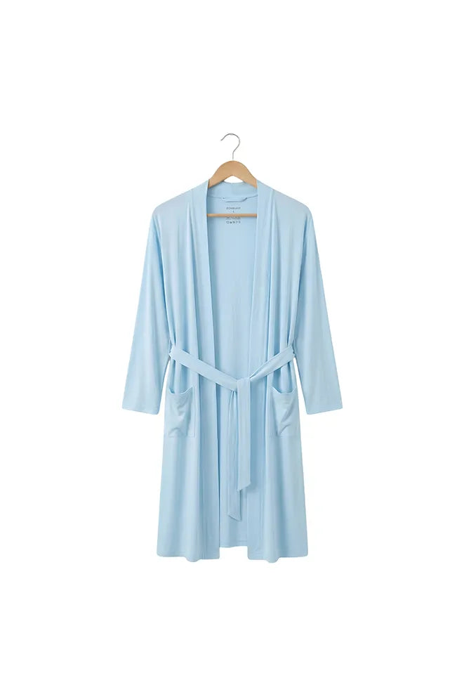Hug Me Tight Bamboo Birthing Robe in Sky Blue for breastfeeding and nursing