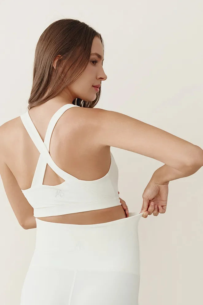 Keep Me Close Maternity Sports Bra in Cream with gentle support for comfortable movement