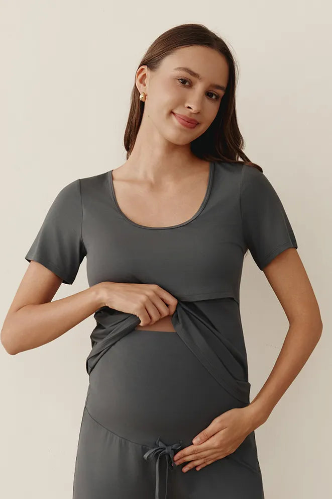 Mama Love Bamboo Nursing Top in Grey by Bonbump