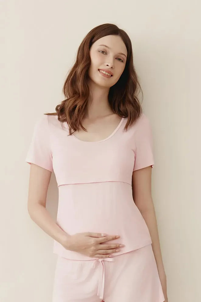 Mama Love Bamboo Nursing Top in Pink, front view by Bonbump