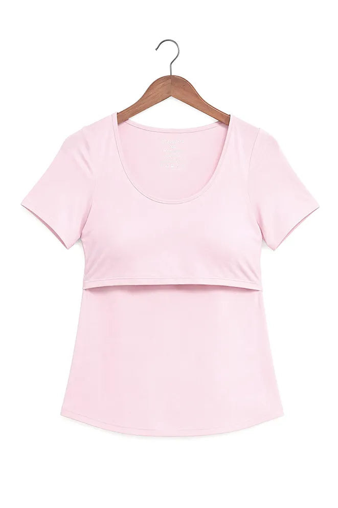 Mama Love Bamboo Nursing Top in Pink with a relaxed silhouette for maternity comfort
