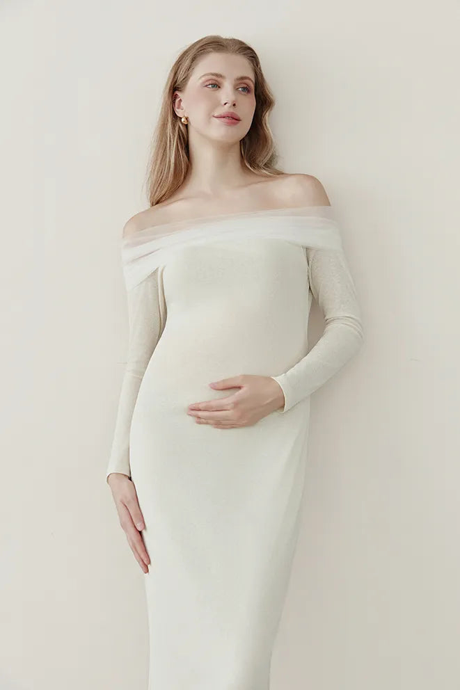 Cream Moonlight Glow maternity dress for a baby shower