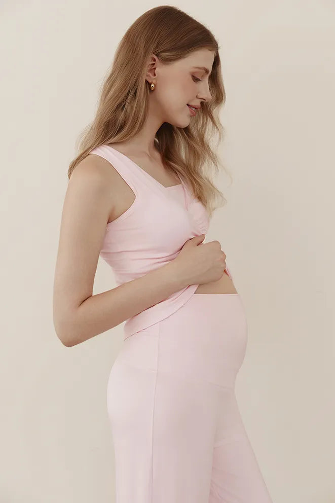 Pink bamboo nursing tank designed for comfortable maternity and postpartum wear