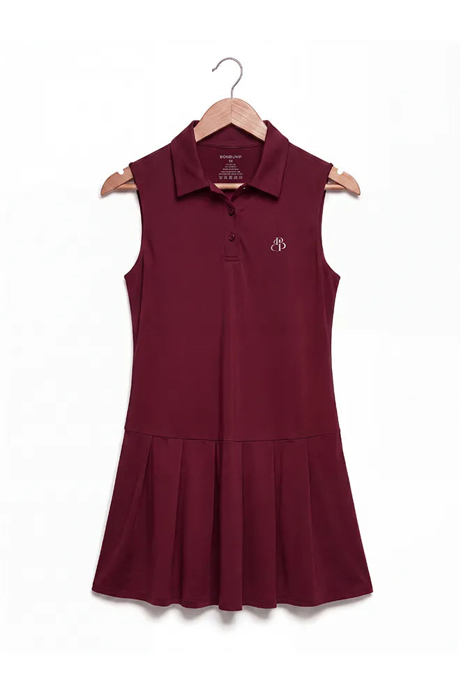 Rally Ready Tennis Dress in Burgundy designed as versatile maternity activewear