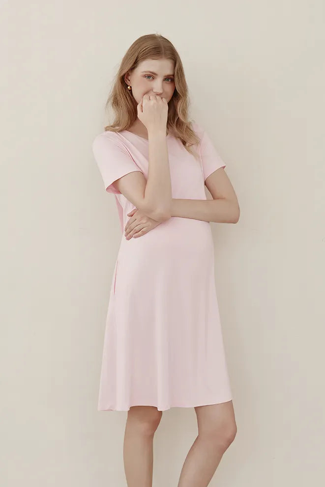 Baby Pink Soft Serenity bamboo birthing gown designed for labor and delivery