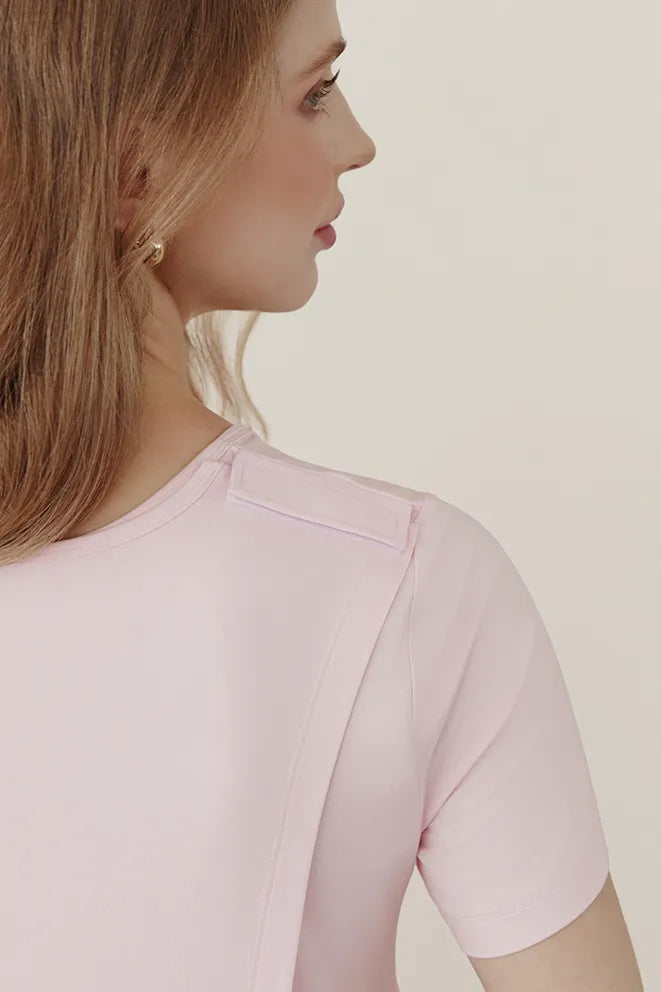Soft Serenity Bamboo Birthing Gown in Baby Pink for breastfeeding and postpartum nursing