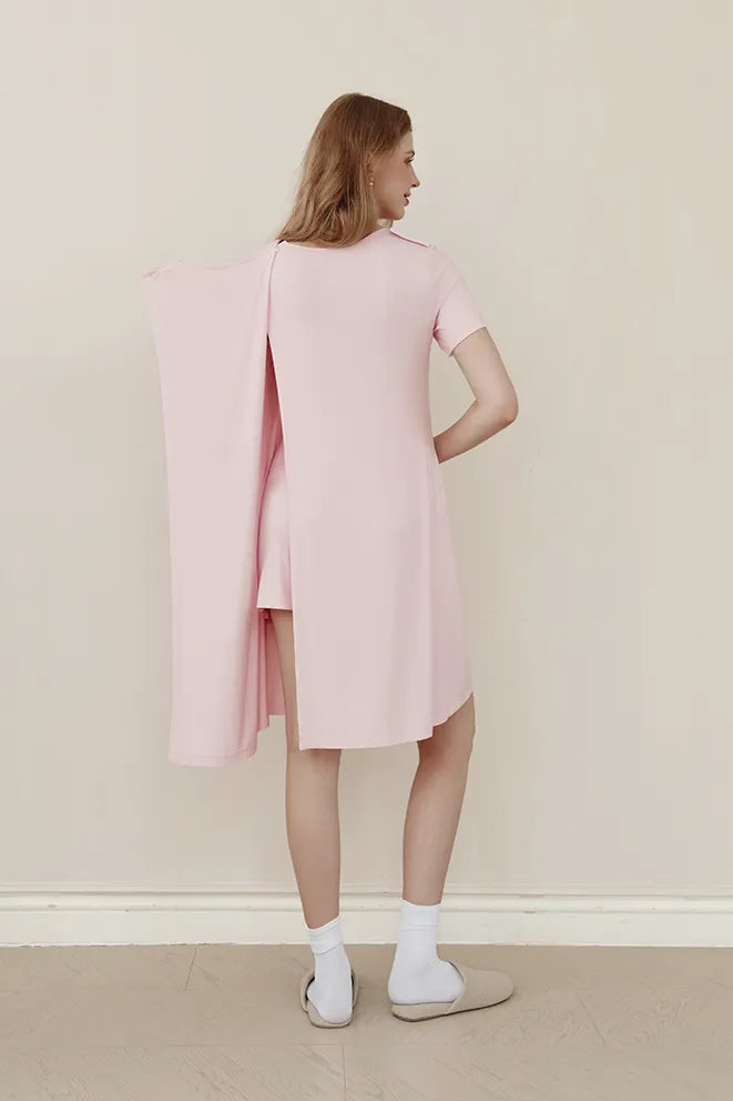 Baby Pink bamboo birthing gown as a comfortable alternative to a traditional hospital gown