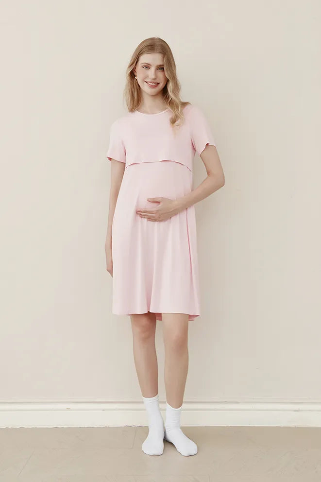 Soft Serenity Bamboo Birthing Gown in Baby Pink by Bonbump