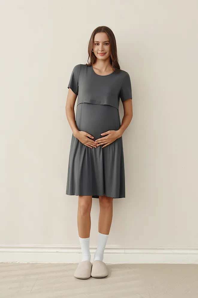 Soft Serenity Bamboo Birthing Gown in Grey by Bonbump