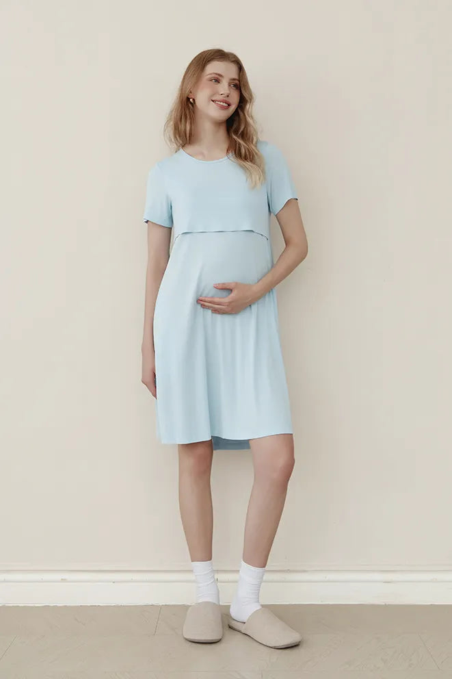 Soft Serenity Bamboo Birthing Gown in Sky Blue by Bonbump