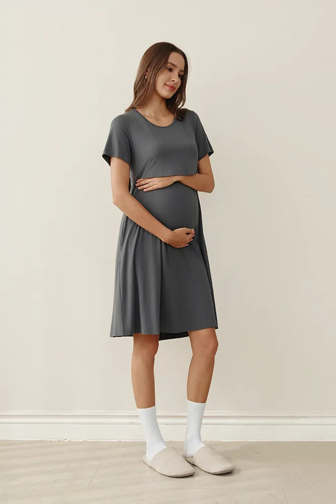 Grey Soft Serenity bamboo birthing gown designed for labor and delivery