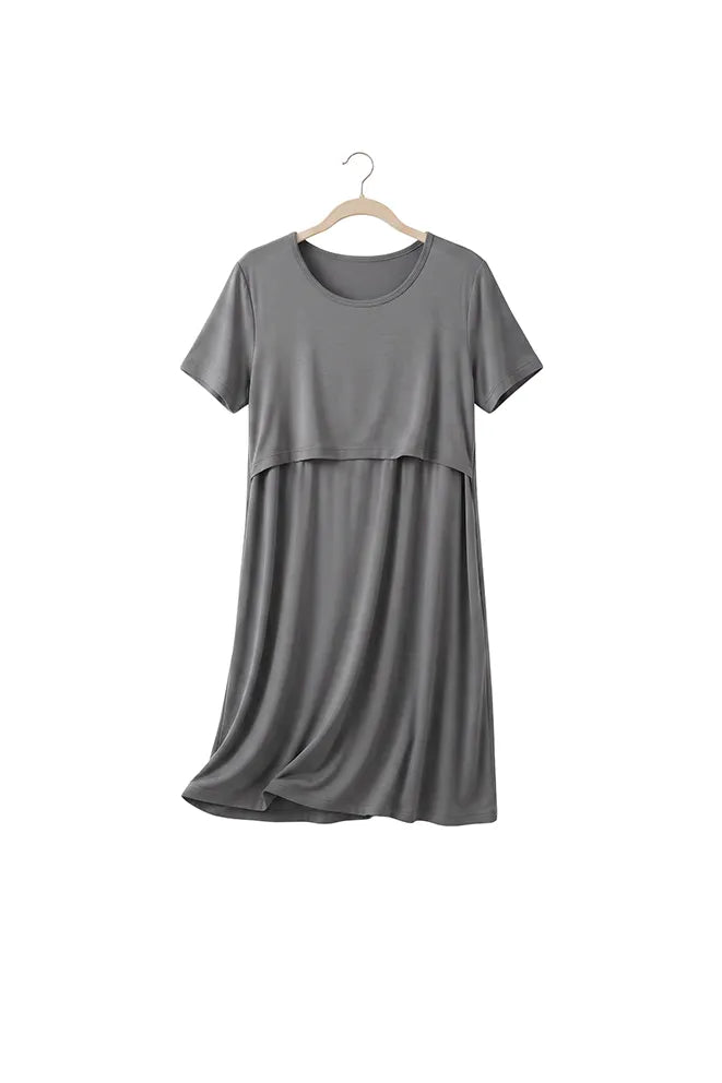 Soft Serenity Bamboo Birthing Gown in Grey for maternity and hospital wear