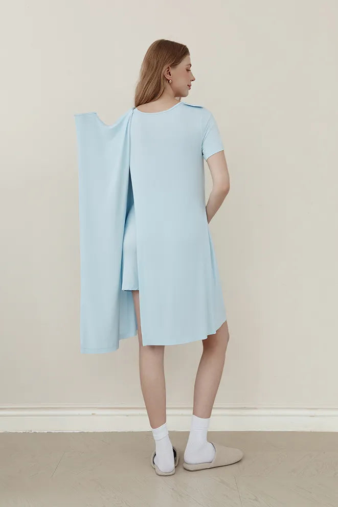 Soft Serenity Bamboo Birthing Gown in Sky Blue for breastfeeding and postpartum nursing